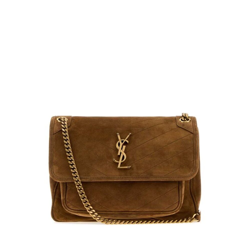 Saint Laurent Women Brown Suede Medium Niki Shoulder Bag